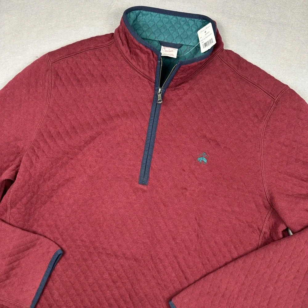 Brooks Brothers Mens Quilted Quarter Zip Pullover Burgundy Red Large NEW